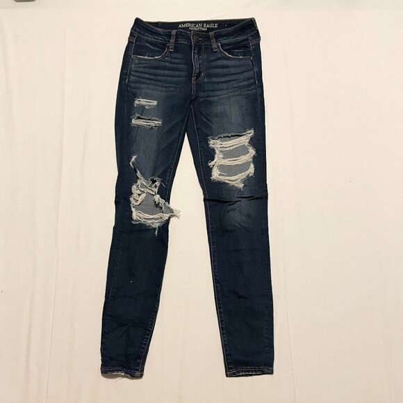 American Eagle Super Stretch Denim Jeans Size 4 Distressed - Picture 1 of 14